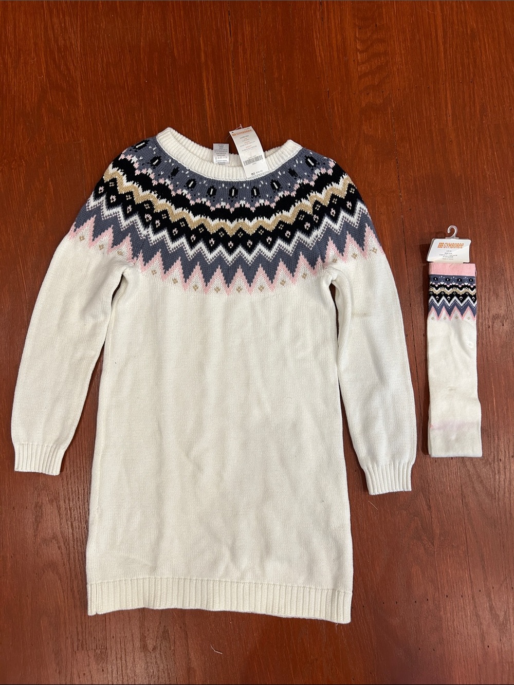 Gymboree Cream Fair Isle Yoke Sweater Dress with Pink, Navy & Gray Accents